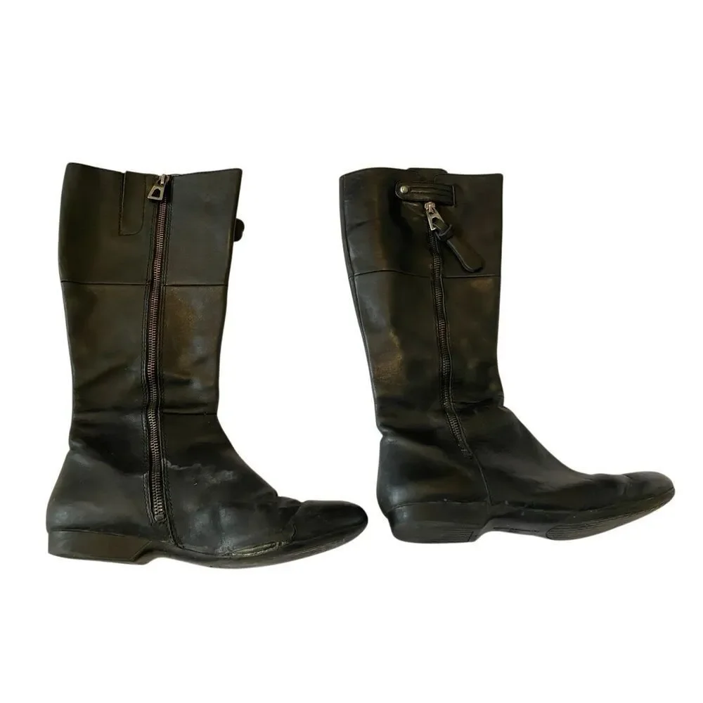 Enzo Angiolini Black Leather Riding Boots Womens 8.5 Zip Tall Knee High Shoes